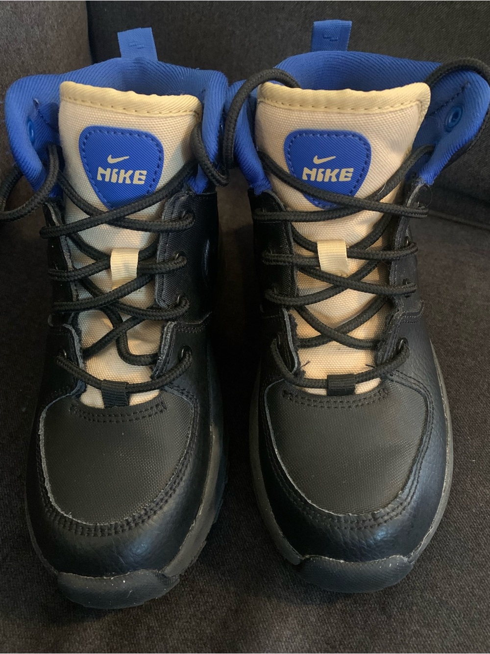 Nike Kids Black and Blue Boots with Cream Tongue
